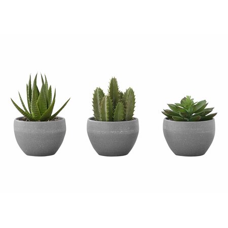 MONARCH SPECIALTIES Artificial Plant, 6" Tall, Succulent, Indoor, Faux, Fake, Table, Greenery, Potted, Set Of 3 I 9587